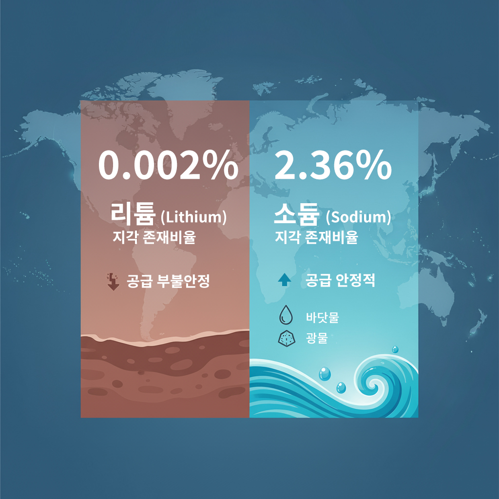리튬의 한계와 소듐의 기회를 비교하는 이미지