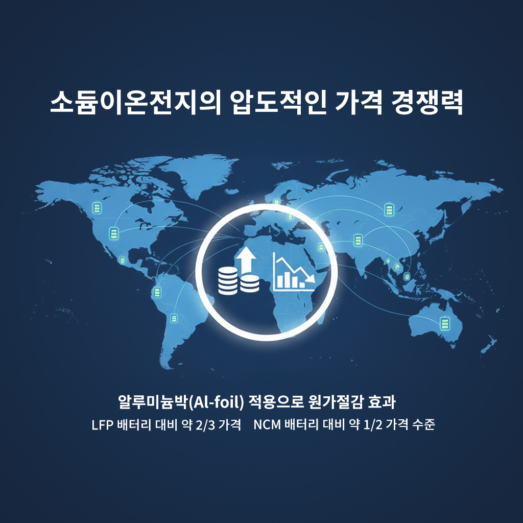 소듐이온전지의 가격 경쟁력을 나타내는 이미지